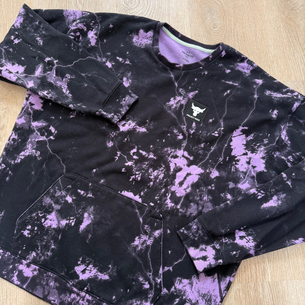 Under Armour Project Rock Sweatshirt Mens XXL Purple Black Acid Wash Loose